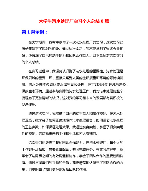 大学生污水处理厂实习个人总结8篇