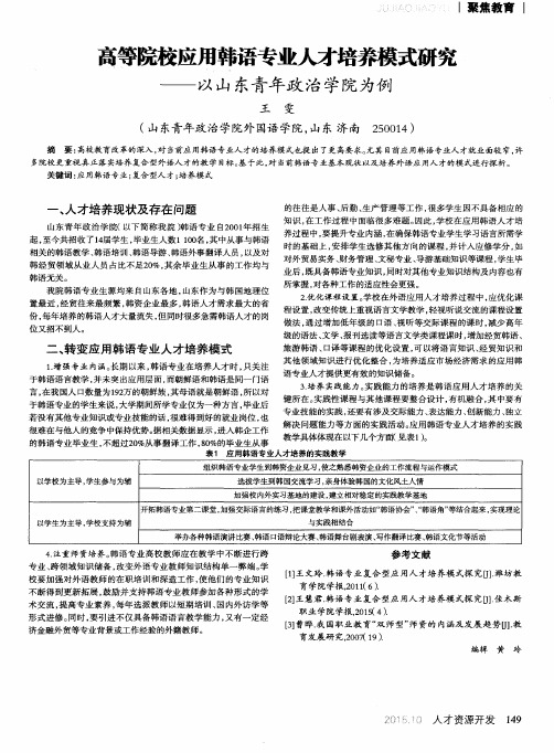 高等院校应用韩语专业人才培养模式研究——以山东青年政治学院为例