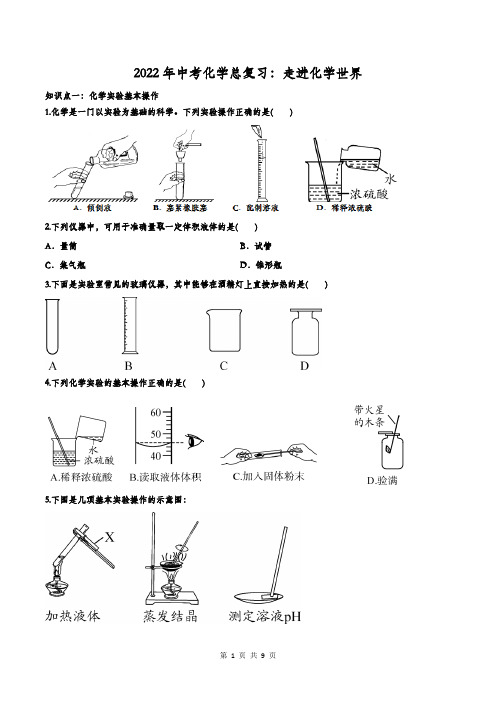 2022年中考化学总复习：走进化学世界(附答案解析)