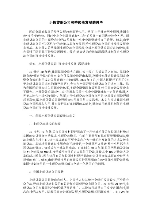 小额贷款公司可持续性发展的思考