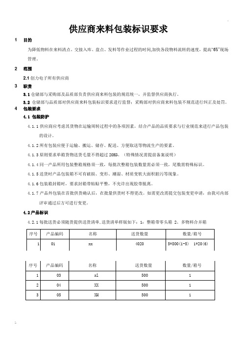 供应商来料包装与标识要求