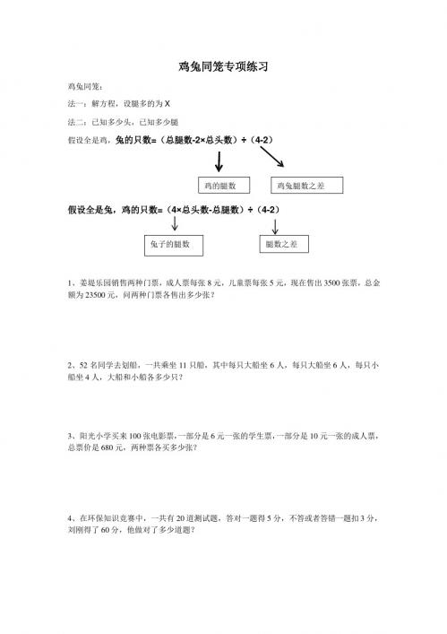 小升初鸡兔同笼专项练习题新人教版