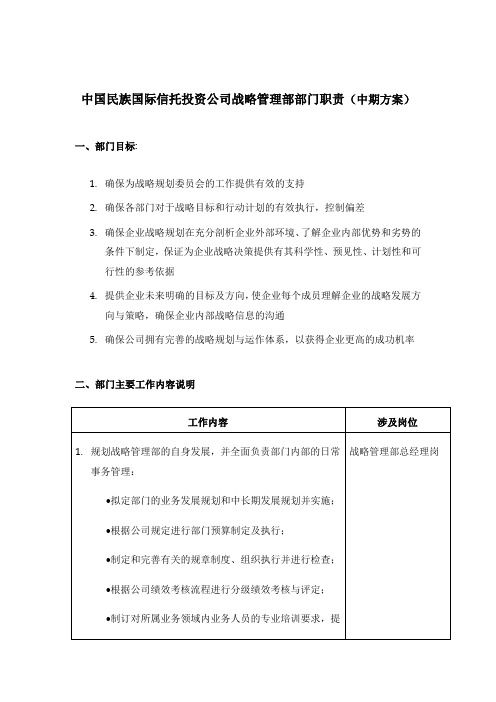 XX国际信托投资公司战略管理部部门职责
