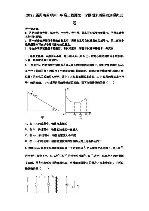 2025届河南省郑州一中高三物理第一学期期末质量检测模拟试题含解析