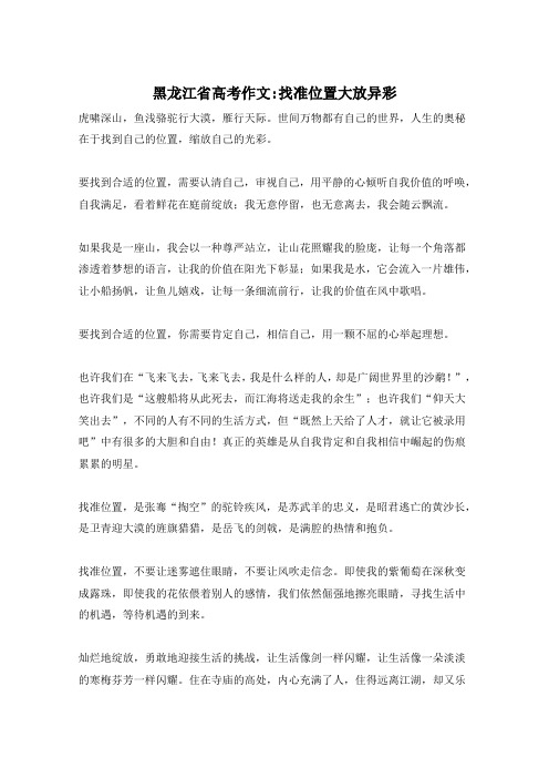 黑龙江省高考作文-找准位置大放异彩