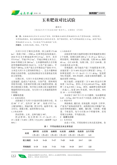 玉米肥效对比试验