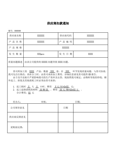 供应商扣款通知