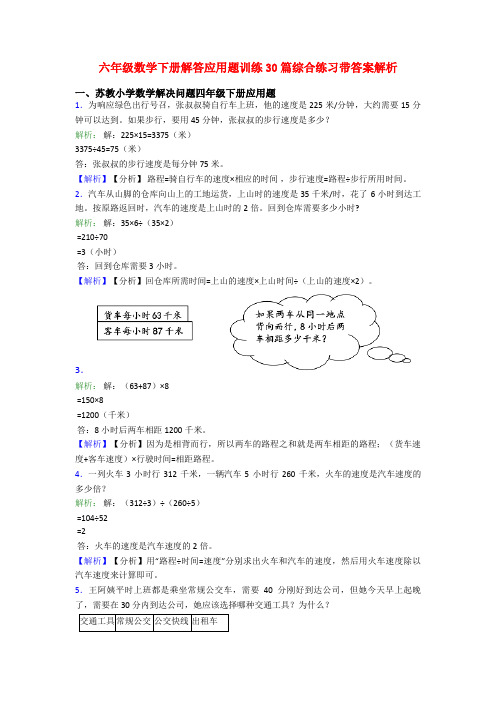 六年级数学下册解答应用题训练30篇综合练习带答案解析