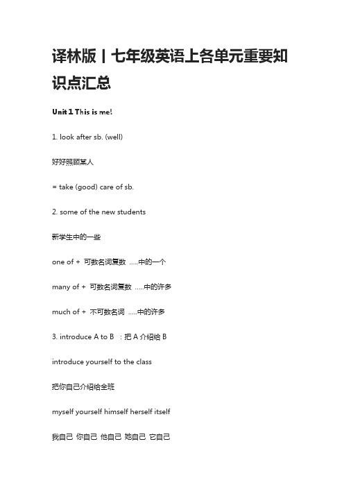 译林版丨七年级英语上各单元重要知识点汇总