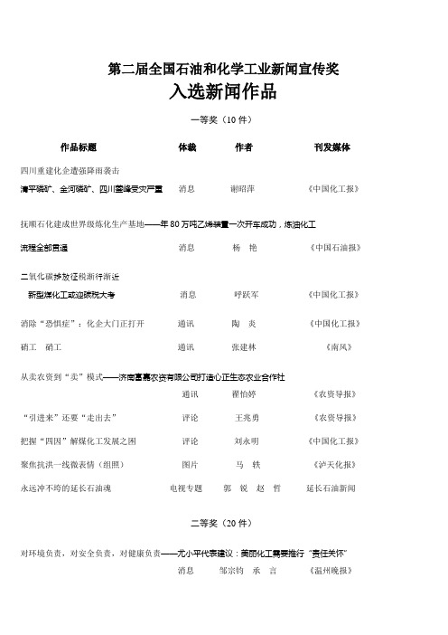 第二届全国石油和化学工业新闻宣传奖