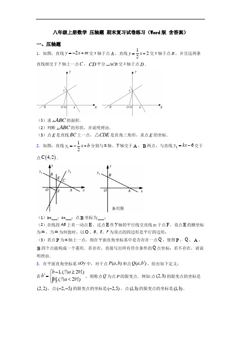 八年级上册数学 压轴题 期末复习试卷练习(Word版 含答案)