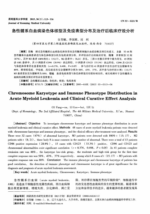 急性髓系白血病染色体核型及免疫表型分布及治疗后临床疗效分析