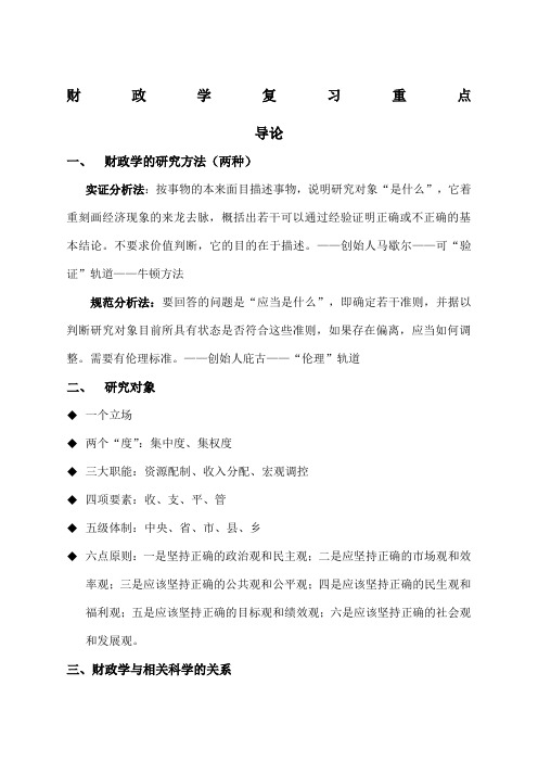财政学复习重点