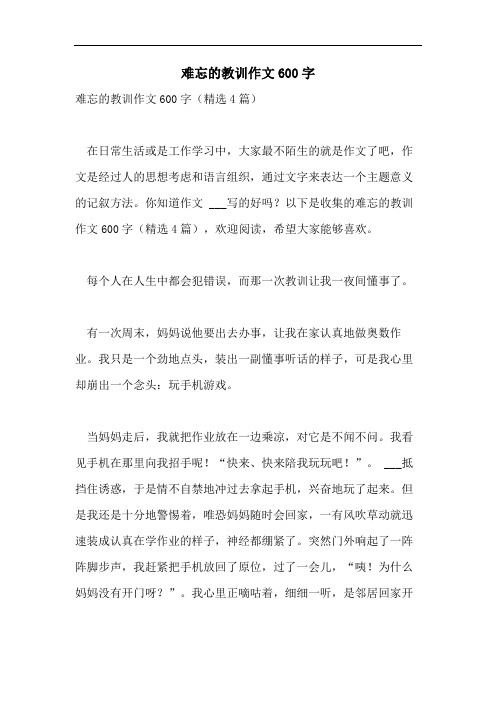 难忘的教训作文600字