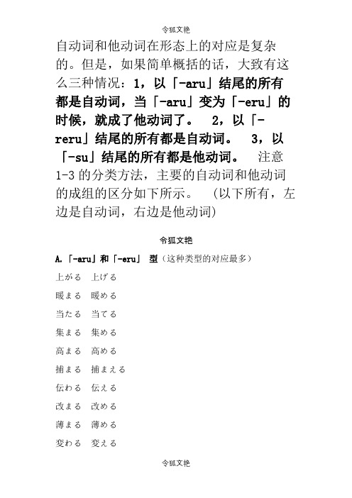 自动词他动词整理表之令狐文艳创作