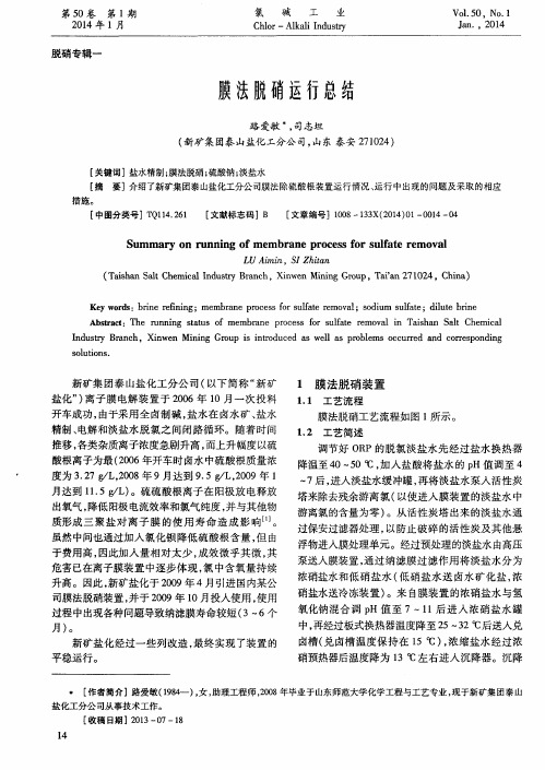 膜法脱硝运行总结