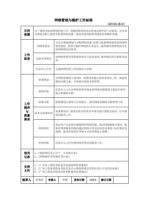 网络管理与维护工作标准