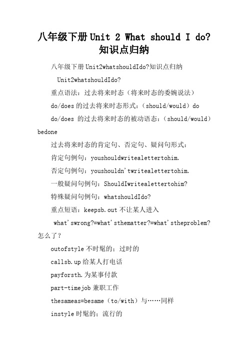 八年级下册Unit 2 What should I do-知识点归纳