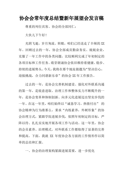 协会会常年度总结暨新年展望会发言稿