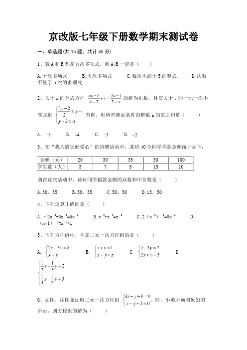 完整版京改版七年级下册数学期末测试卷