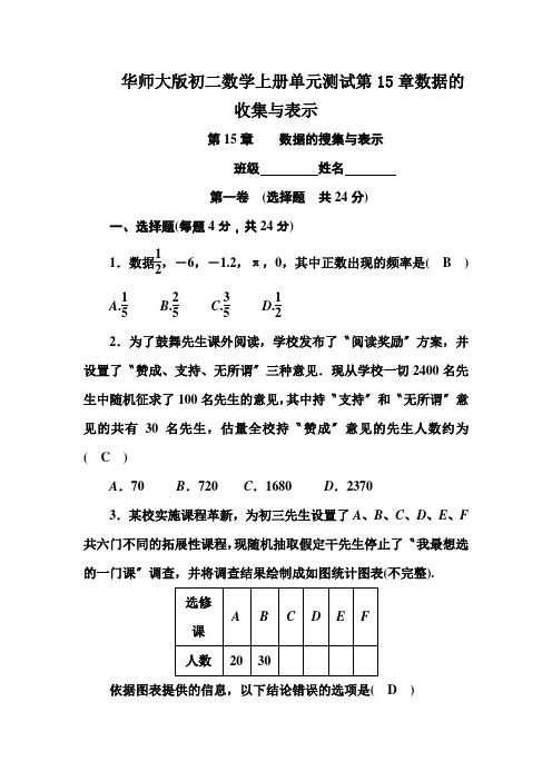 华师大版初二数学上册单元测试第15章数据的收集与表示