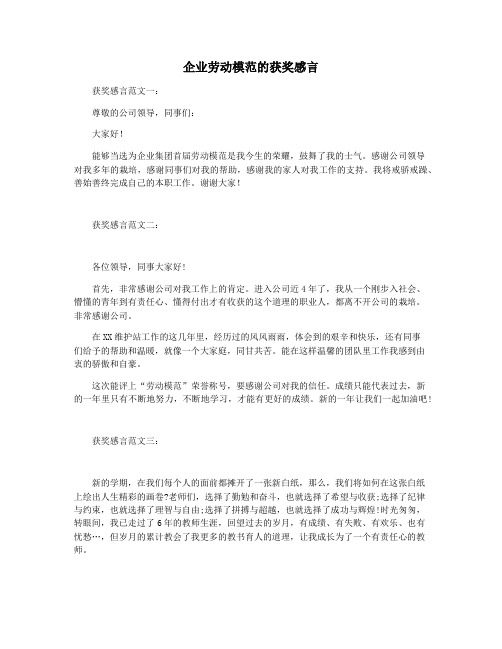 企业劳动模范的获奖感言