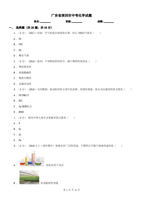 广东省深圳市中考化学试题 