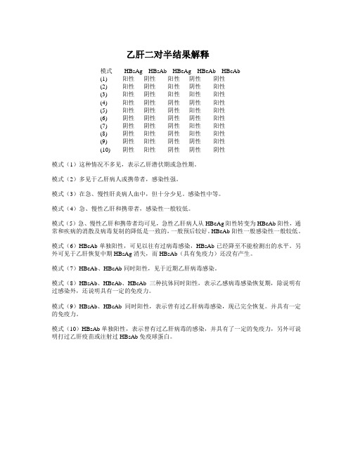 乙肝二对半结果解释
