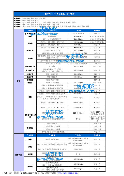 新华网 广告报价单