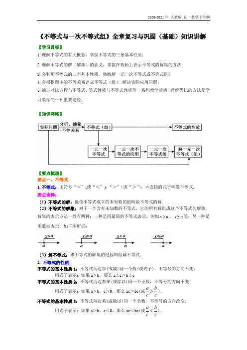 人教版数学七年级下册45《不等式与一次不等式组》全章复习与巩固(基础)知识讲解