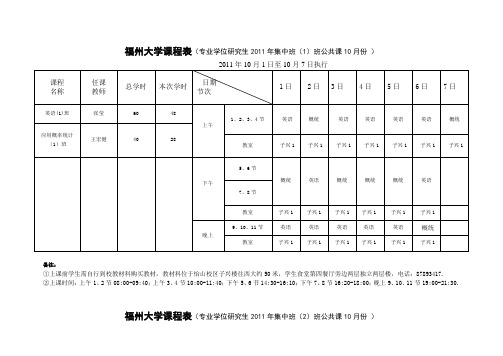 福州大学课程表2010级10.1集中班课表安排调整后