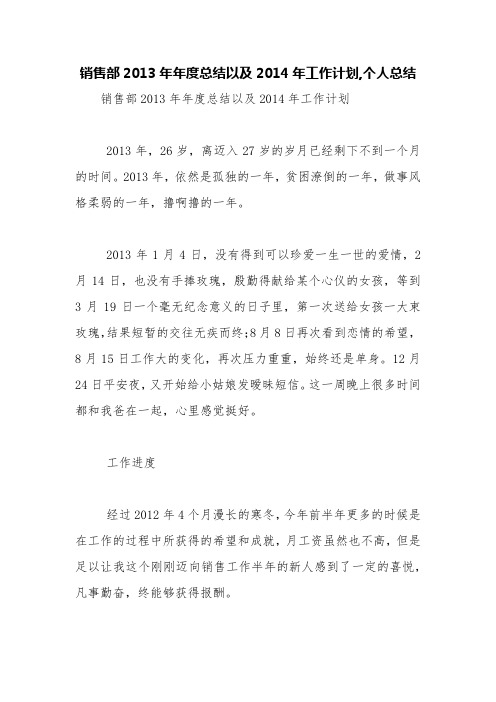 销售部2013年年度总结以及2014年工作计划,个人总结【精品范文】