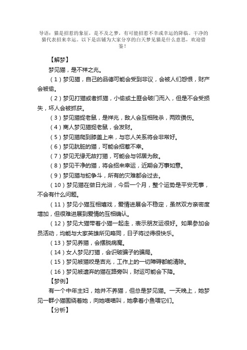 白天梦见猫是什么意思