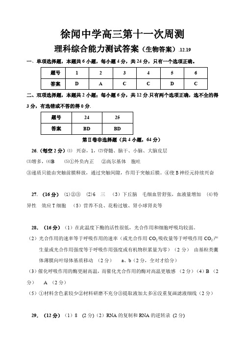 徐闻中学高三第十一次周测理科综合答案.doc