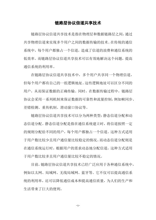 链路层协议信道共享技术