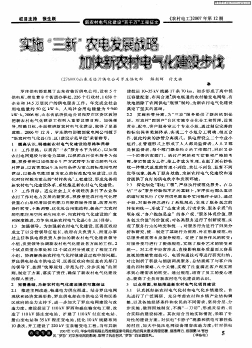 实施“三新”农电发展战略 加快新农村电气化建设步伐