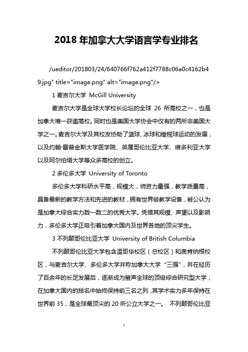 2018年加拿大大学语言学专业排名