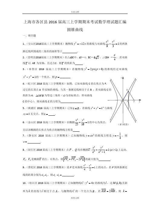 【二轮备考】上海市各区县2016届高三上学期期末考试数学理试题汇编：圆锥曲线 Word版含答案[ 高考]