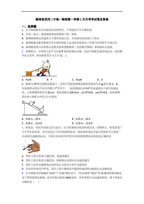 湖南省武冈二中高一物理第一学期1月月考考试卷及答案