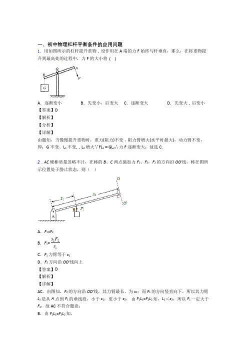 2020-2021中考物理 杠杆平衡 培优 易错 难题练习(含答案)