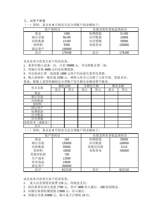 试算平衡