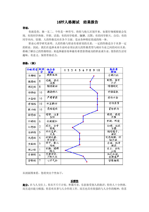 16PF人格测试  结果报告