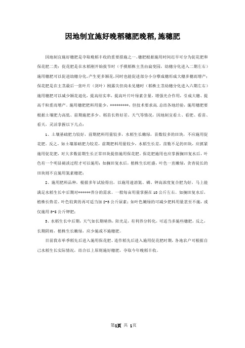 因地制宜施好晚稻穗肥晚稻,施穗肥