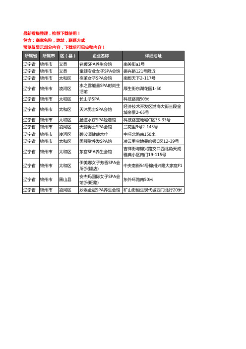 新版辽宁省锦州市SPA企业公司商家户名录单联系方式地址大全14家