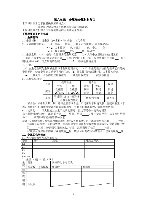 第八单元金属和金属材料复习