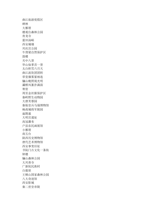 西安旅游景点列表