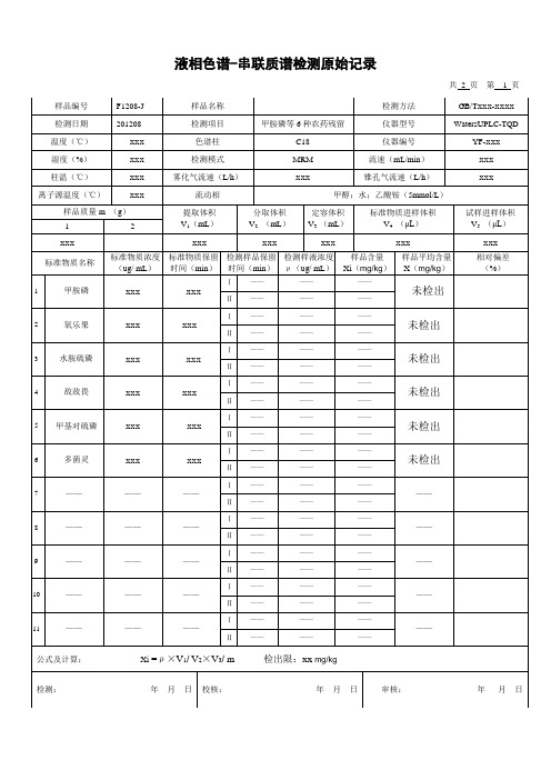 液相质谱质谱原始记录模板第一版