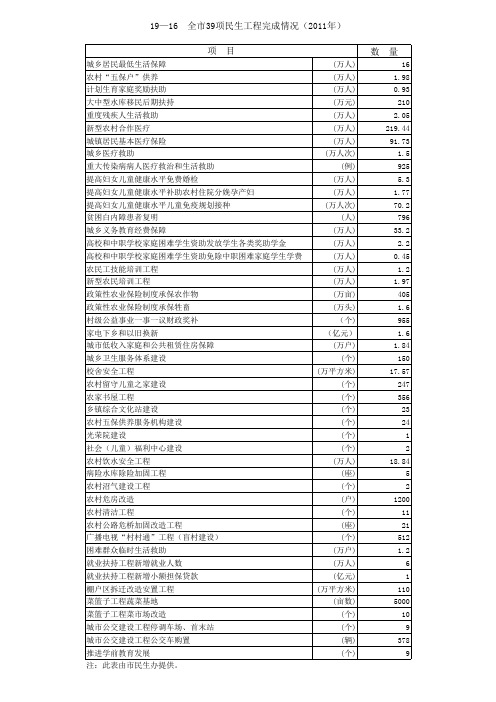 19—16  全市39项民生工程完成情况(2011年)