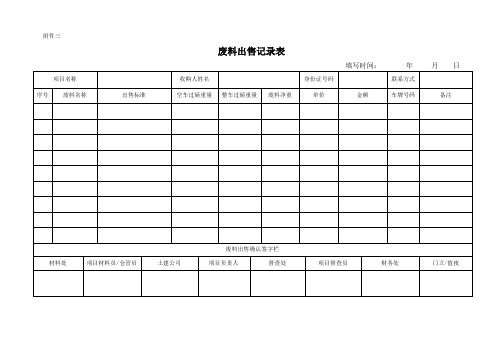 废料出售记录表