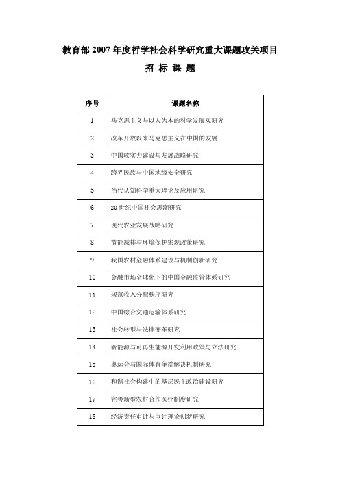 教育部2007年度哲学社会科学研究重大课题攻关项目